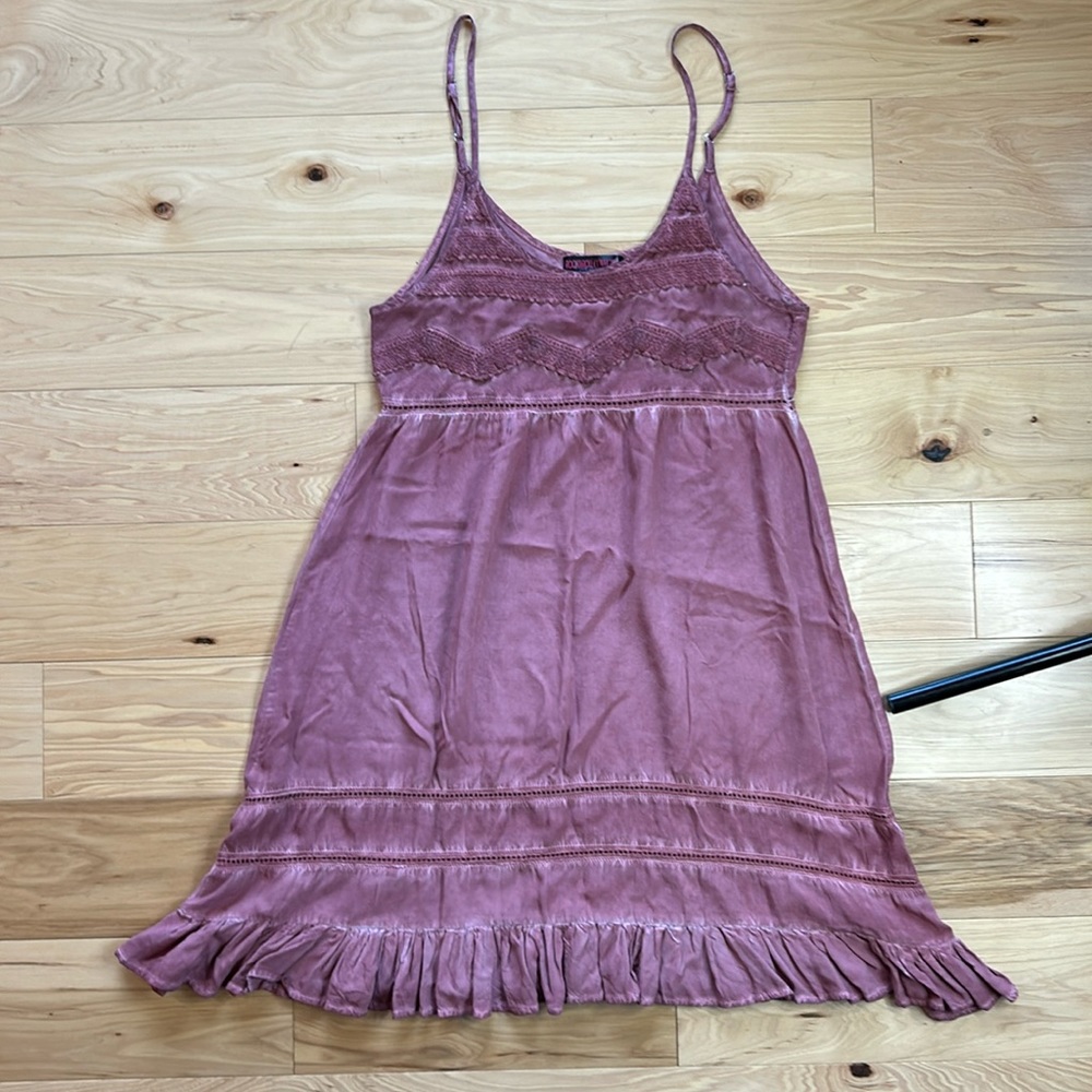 Rock & Roll Cowgirl Dark Pink Distressed Boho Dress | Size Medium